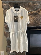 Versace Girls’ Piquet Medusa Alloro Print Dress White 14Y – NWT Designer Polo