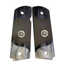1911 Full Size Checkered Black Rosewood Pearl White Colt Grips Government