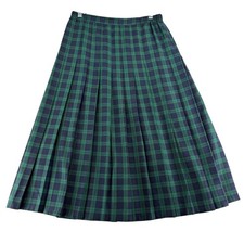Alfred Dunner Plaid Pleated Midi Skirt Womens 12 Green Blue Tartan USA Vintage