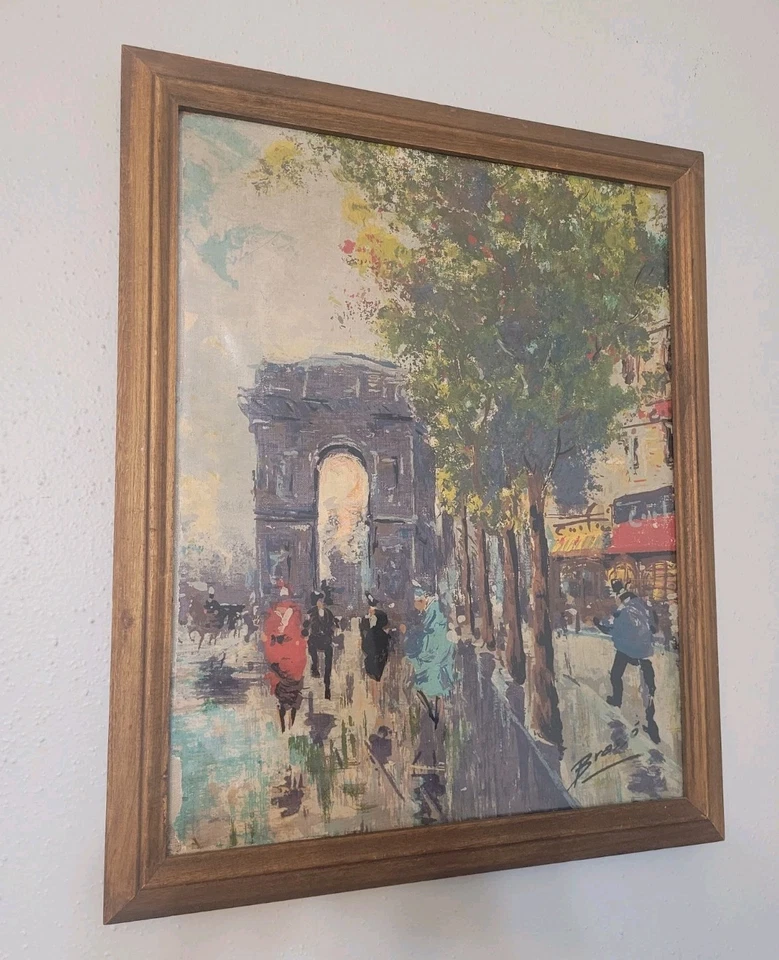 Pintura al óleo sobre lienzo vintage firmada Brasso calle París 18x22 impresionista  Foto 3 de 4