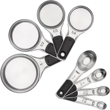 Stainless Steel Measuring Cups and Spoons 8-Piece Set, 4 Cups and 4 Spoons