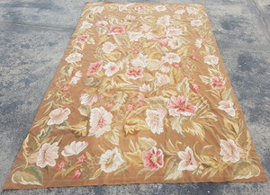 Vintage French Floral Needlepoint Handmade Multicolor Rug Wool Carpet 257x162 cm