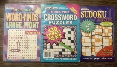 Penny Press Word Search Puzzle Books Hunt Seek Find Crossword Sudoku Lot 3