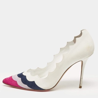 Manolo Blahnik Pumps weiß dreifarbig Leder und Wildleder spitz zulaufend...