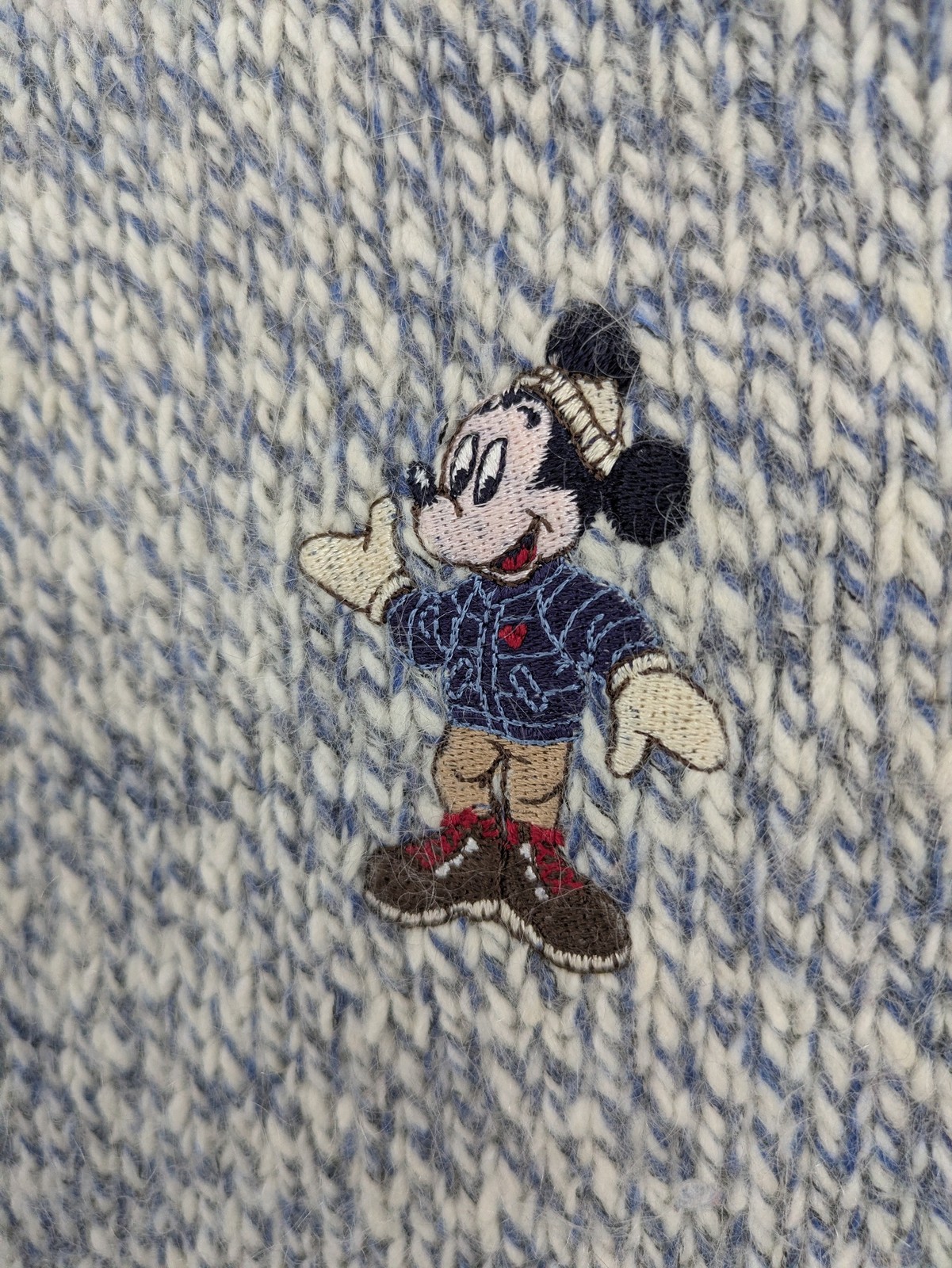 Disney Mickey Mouse Strickjacke Cardigan Vintage Gestickt Pullover Blau Weiß image 2