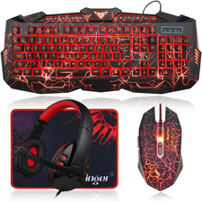 Gaming Keyboard Mouse Headset Combo, USB Wired Crack Backlit,114 Keys Letters Gl