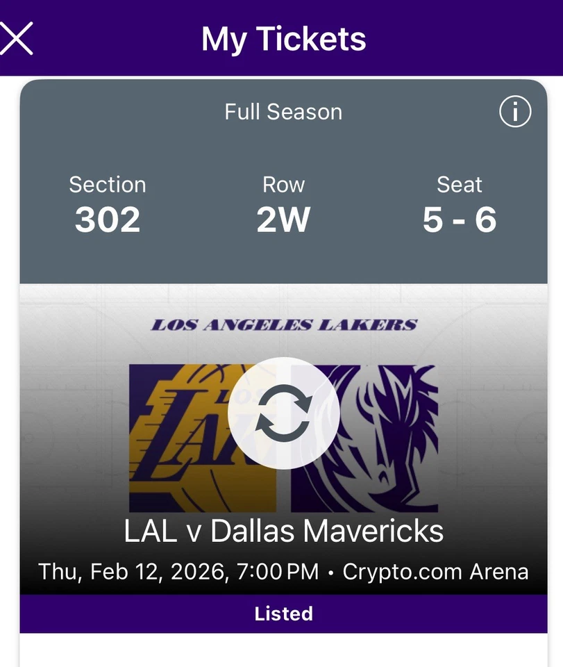 2 Grandes Entradas para The LA Lakers vs Dallas Mavericks 2/12/26 Sección 302 Foto 2 de 4