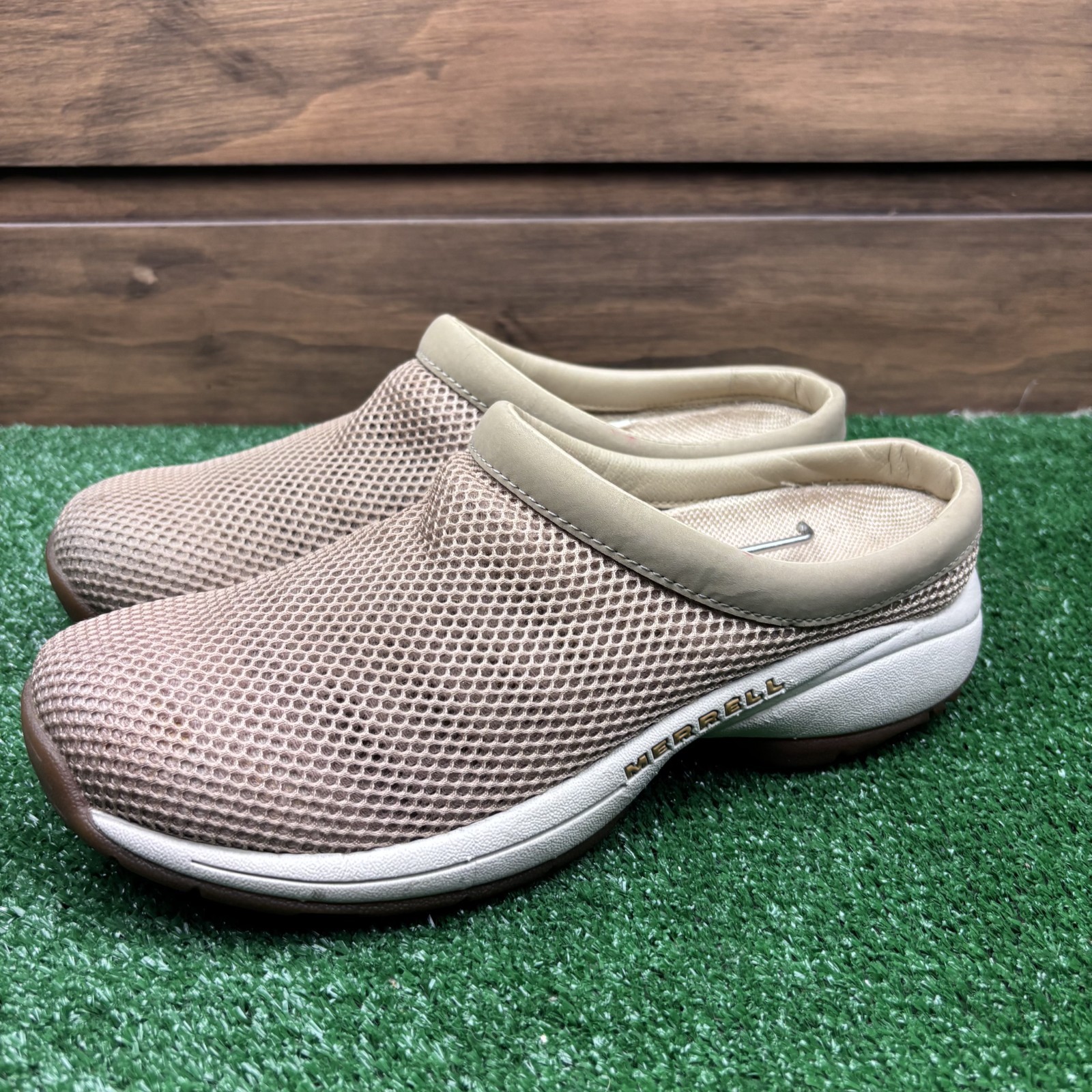 Merrell Primo Breeze II Zoccoli Impermeabili a Rete Slip On Scarpe Donna 10 Tan Beige