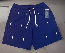 Polo Ralph Lauren Long Traveler 7 Swim Shorts Blue All Over Pony NWT Men s L