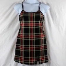 Justify Women's Black Red Tartan Sleeveless Plaid Preppy Mini Dress Size L