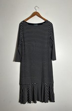 Lauren Ralph Lauren Women’s Dress Black White Striped Stretch 3/4 Sleeve LARGE