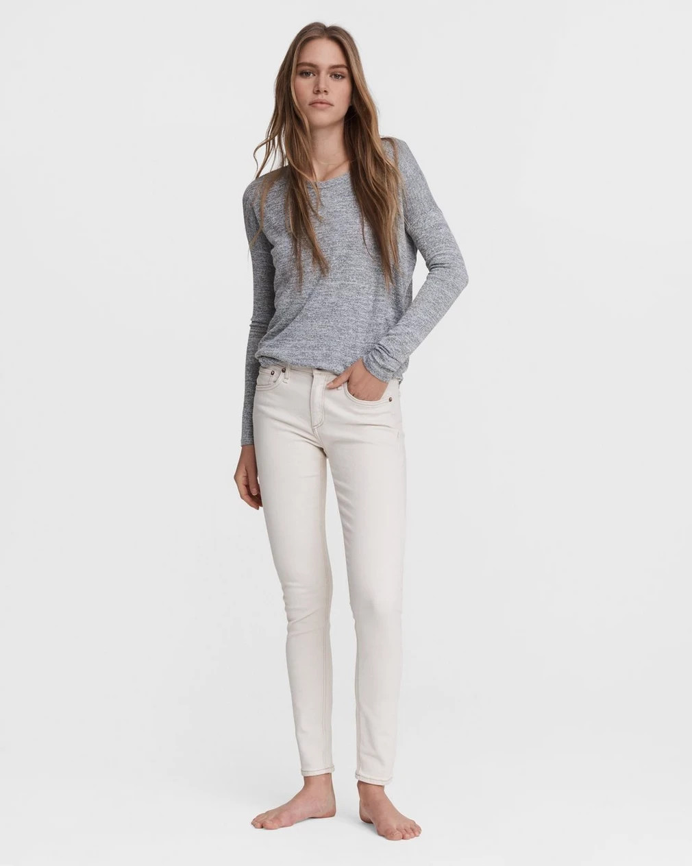 NWT $ 198 Rag & Bone Cate Mid-Rise Ankle Skinny In Ecru Size: 24