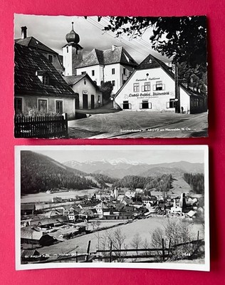 2 x Photo Postcard St. AEGYD at Neuwalde around 1960 Gasthof zum Blumentritt (172928