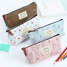 Cute Floral Canvas Zipper Pencil Case School Supplies Pen Bag US