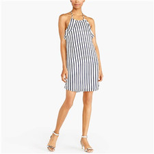 J. Crew Navy Blue & White Striped Ruffle Halter Dress Size Small Casual Summer