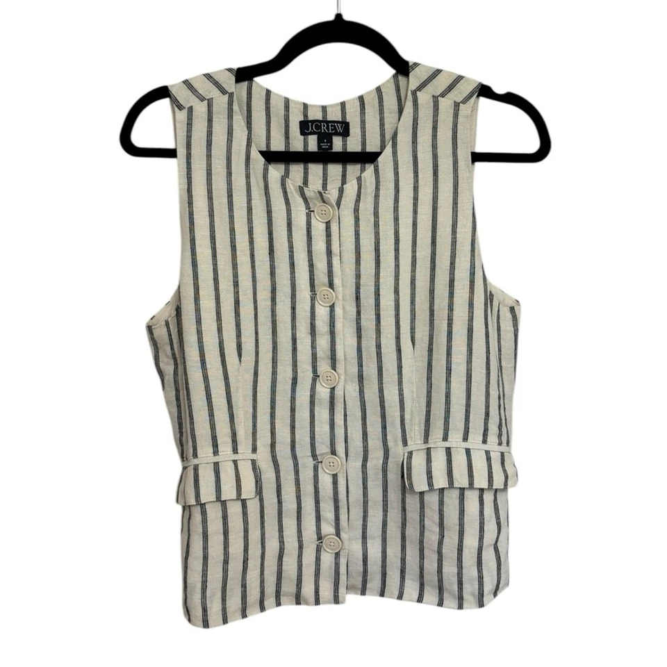 J. Crew Crewneck Vest in Striped Linen - Size 8 - Image 2 of 4