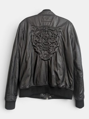 Philipp Plein Herren Leder Bomberjacke Schwarz XXL Luxus Tiger Leather Jacket