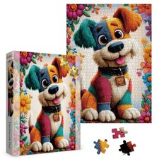 1000 Piece Puzzle Funny Quilt Dog Flower Jigsaw For Adults Cute Animal Scene