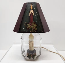 Crazy Mountain Primitive Christmas Design 10" Lamp Jar With Electric Candle