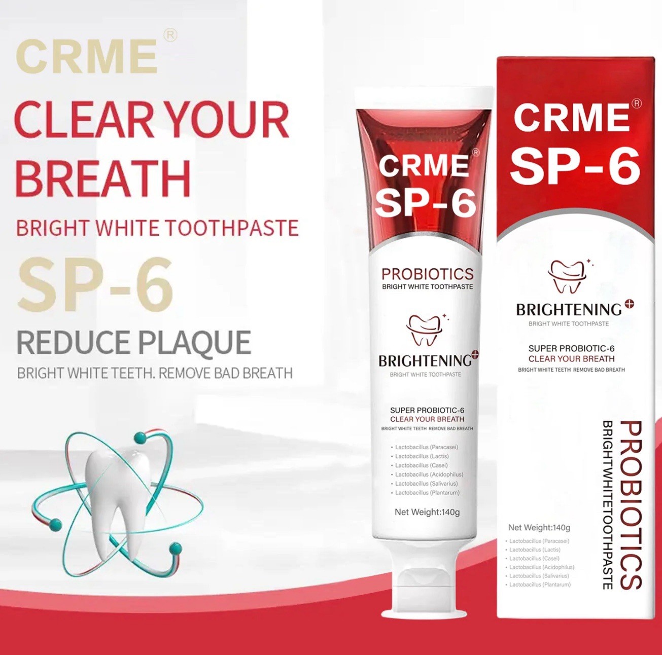 CRME SP-6 6-Probiotic Whitening Toothpaste  Brighten &  Oral Health 8-Packs