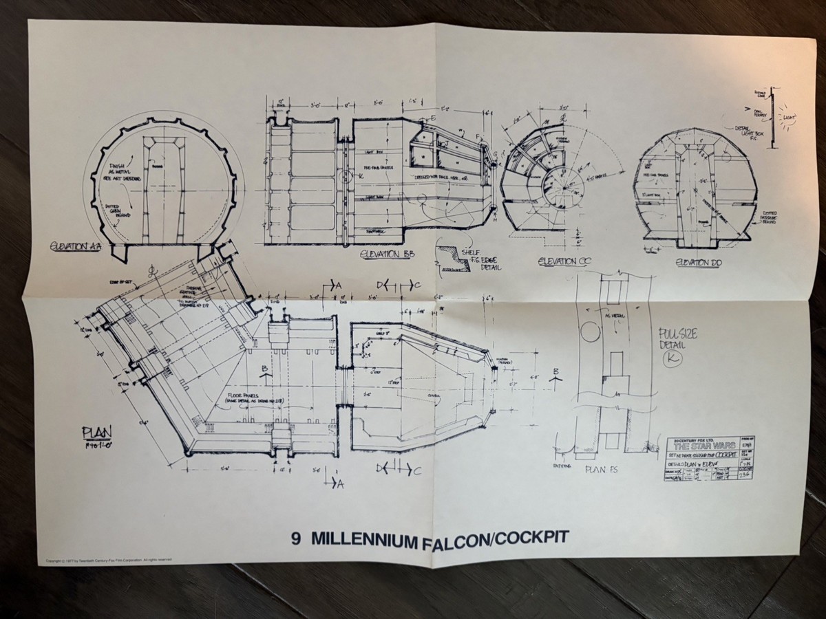 Vintage 1977 Star Wars Blueprint #9 Millennium Falcon Cockpit
