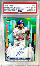 Luisangel Acuna 2025 Finest *Green Refractor* Rookie RC #/75 On Card AUTO PSA 10