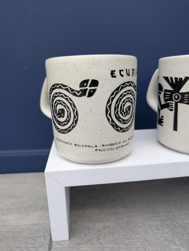 2 Vintage Rooan Roberto Cevallos Kaffee Tee Ecuador Steinzeug Tassen Schlange Azteken - Bild 10 von 13