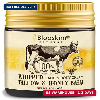Blooskim Beef Tallow Honey Balm for Skin: 100% Grass Fed Whipped Organic Moistur
