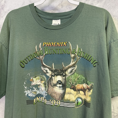 Vintage Phoenix Outdoor Hunting & Fishing T Shirt Mens 2XL Green Nature