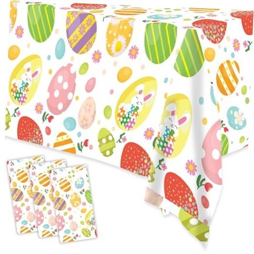 3 Pack Easter Plastic Table Cloth Disposable, 54 x 108 Inch Easter Egg Theme