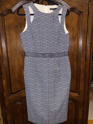 Maggi London Blue And White Dress Sz 14 With Cut Out Details And Lace