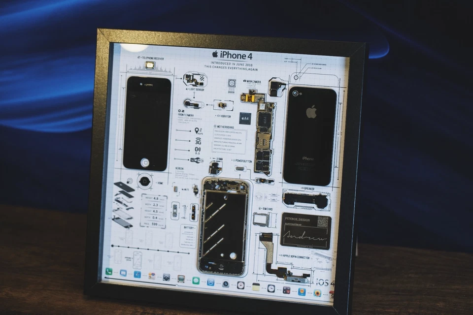 Disassembled iPhone 4 Teardown With Frame, Deconstructed iPhone Art Disassembly - Image 2 of 4