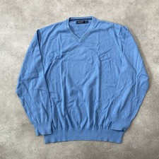 Nautica Jumper Mens XL V-Neck Cotton Pullover Knitwear Sweater, Blue