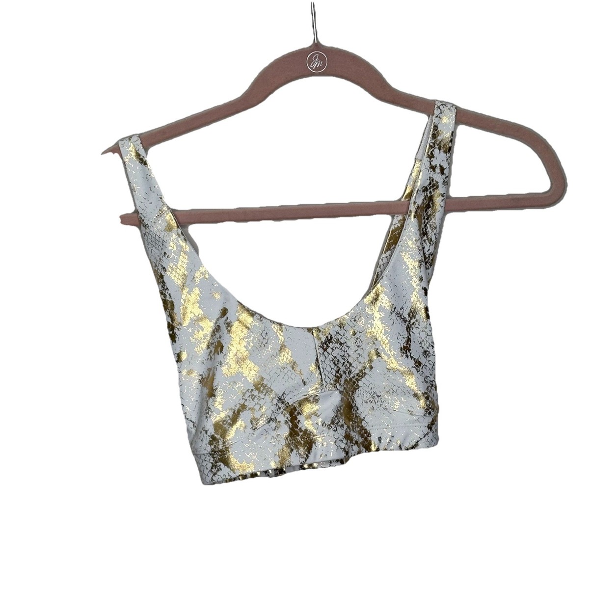 Carbon38 Gold Metallic Animal Snake Skin Print Athletic Leggings and Bra Sz L View 5