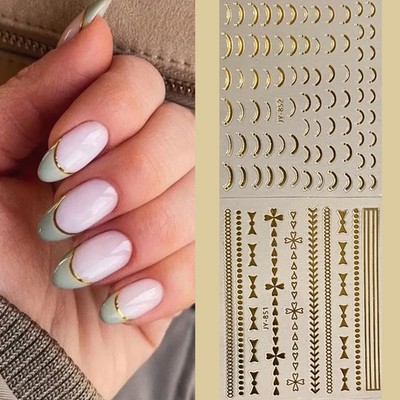 2X 3D Selbstklebend Nagel Sticker Set Nail Art Aufkleber Shiny Gold French Art