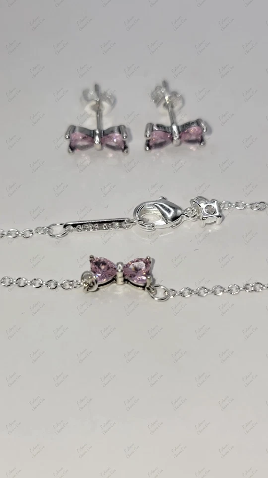 Auténtico Pandora Brillante Rosa Arco Collar y Pendientes Set de Regalo 394235C01 Foto 4 de 4