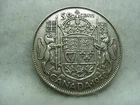 1950 Design in 0 Canadian Half Dollar .800 Silver