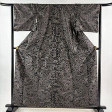 JAPANESE KIMONO TSUMUGI DARK BROWN 160.5cm 5 ft 3 in PURE SILK BB7229