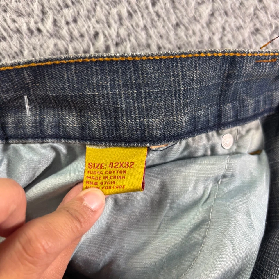 Jeans Fusai Vintage Para Hombre 42x32 Azul Algodón Lavado Oscuro Relajado Suelto Recto Foto 4 de 4