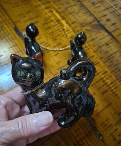 Vintage schwarze Katze Familie Figuren rote Ware Japan Mama & 2 Kätzchen - Bild 3 von 12