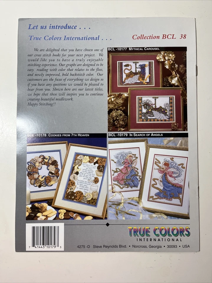 True Colors In Search of Angels Cross Stitch Pattern Harp Violin Blue Red Gold - Image 2 of 2