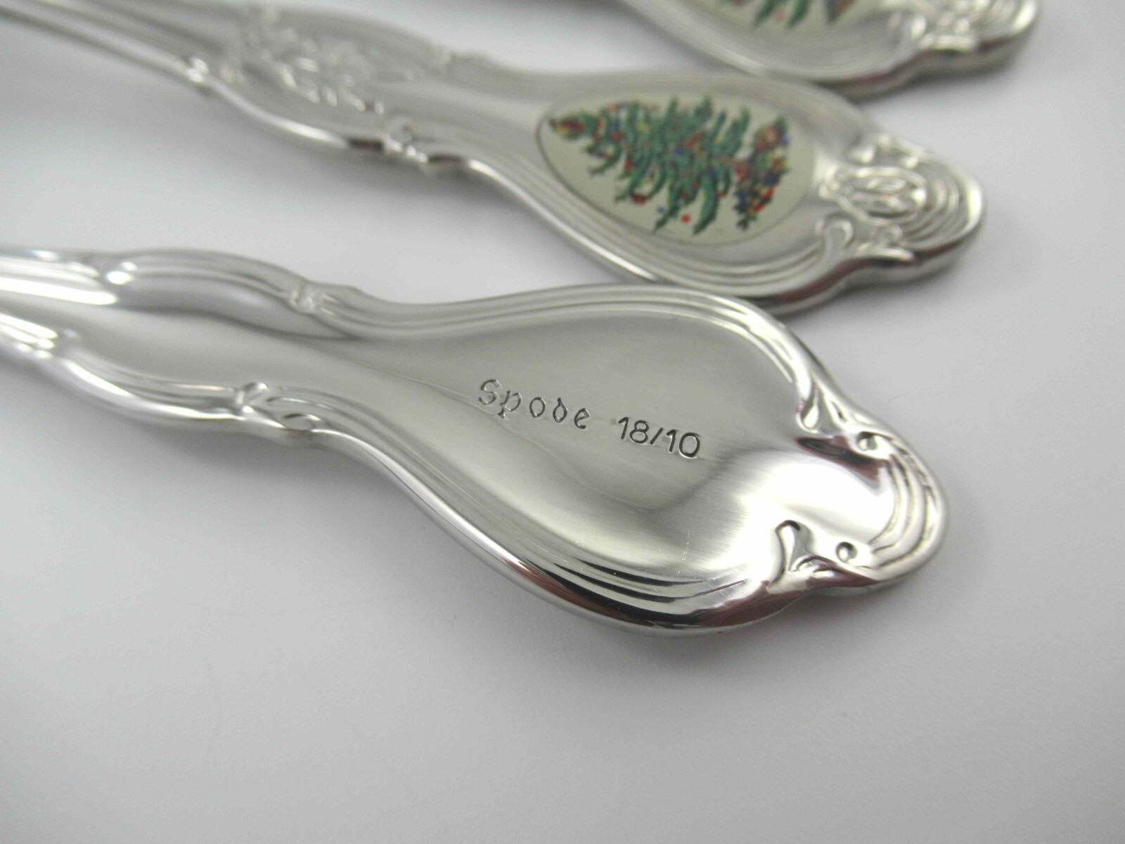 4 Salad Forks Spode Christmas Tree Stainless Flatware Off White Insert Wallace