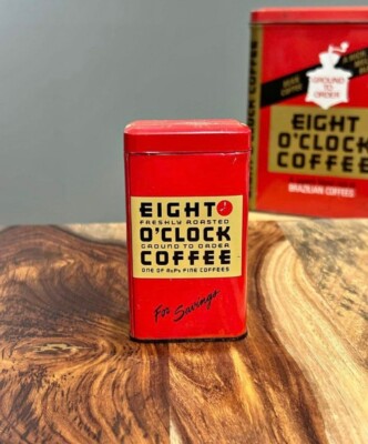 Vintage Eight O'clock Coffee Tin Coin Bank