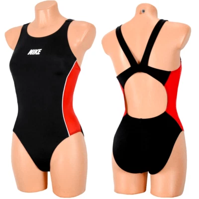 Nike Badeanzug Mädchen Sport Training Schule Freizeit Lycra schwarz/rot 122-152 - Bild 1 von 3
