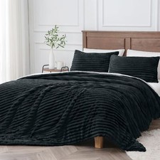 Fleece Queen Comforter Set -Super Soft Warm Fluffy Black Bedding Luxury Fuz...