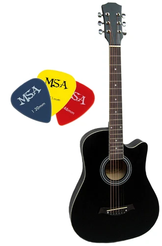 WESTERNGITARRE + GRATIS PIKS 38 ZOLL 4/4 MODELL SCHMALER KORPUS AKUSTIK SCHWARZ