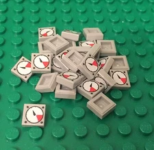 Lego 25 Pieces New Tile 1x1 with White and Red Dial Gauge Pattern Bulk Parts Lot