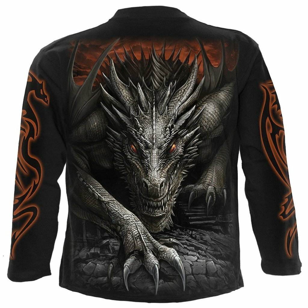 Spiral Oriental Dragon T-Shirt - Black, 100% Cotton, Gothic & Tribal Design, Size 3XL - View #9