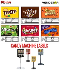 (6) CANDY VENDING MACHINE STICKERS LABELS - NUTRITION INFO - M&Ms - Skittles 