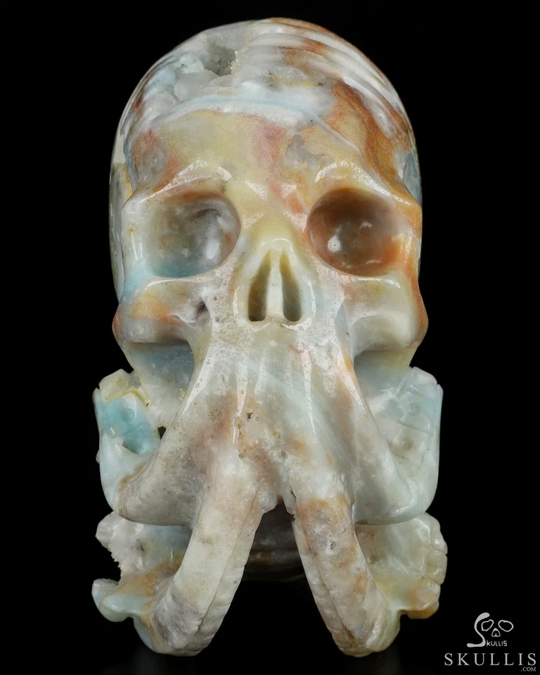 Escultura de calavera de cristal Nautiloide Cthulhu tallada a mano amazonita china de 5,7" Foto 2 de 4